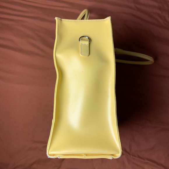 Wilson's Leather Yellow Tote Bag with Leopard Print Interior - Picture 5 of 11